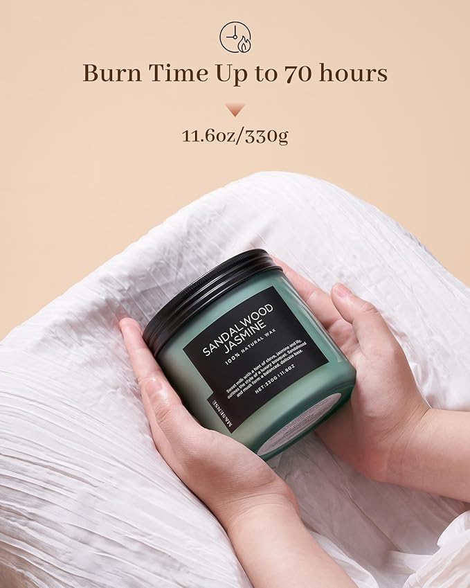 M&SENSE Sandalwood Jasmine Scented Candle, 11.6oz 70 Hours Burn Time Clean Non Toxic Natural Soy Wax Candle 2 Cotton Wick Home Decor for Mothers Day & Bathroom Bedroom-Ruum Studio Home
