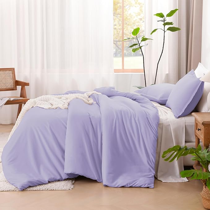 Litanika Lavender Purple Comforter Full Size, 3 Pieces Lightweight Solid Bedding Comforter Set, All Season Fluffy Bed Set (79x90In Comforter & 2 Pillowcases)-Ruum Studio Home