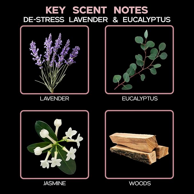 LOVSPA Reed Diffuser Set, DE-Stress Lavender Eucalyptus Scented Oil Diffuser with Sticks, Home Fragrance Accessories for Bathroom Shelf Decor, Aroma Diffusers for Home or Office Desk, USA Made-Ruum Studio Home