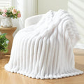 NEWCOSPLAY Super Soft Twin Blanket White Premium Silky Flannel Fleece 3D Ribbed Jacquard Lightweight Bed Blanket All Season Use (White Ribbed, Twin(60"x80"))-Ruum Studio Home
