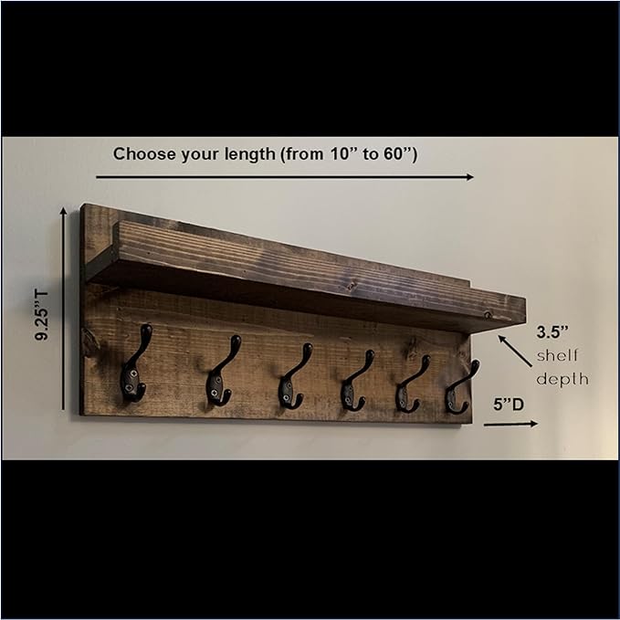 Coat Rack with Shelf Wall Mounted with Storage (Choose Your Length) Towel Rack Entryway Organizer Key Hooks (48" L (11 Hooks))-Ruum Studio Home