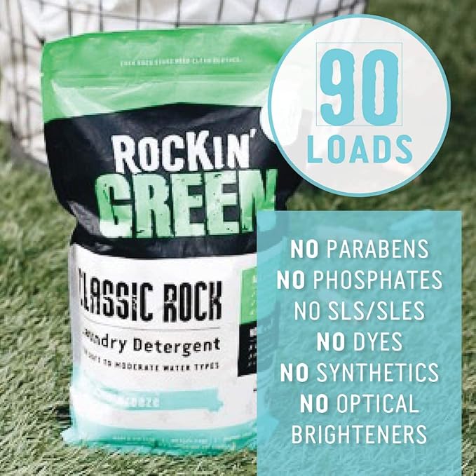 Rockin' Green Classic Rock Laundry Detergent (90 Loads), Plant based, All Natural Laundry Detergent Powder, Vegan and Biodegradable Odor Fighter, Safe for Sensitive Skin, 45 oz (AC/DSea Breeze)-Ruum Studio Home