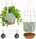 Hanging Planters for Indoor Outdoor Plants, 2 Pack Self Watering Hanging Pots, Hanging Plant Baskets with Drainage Holes & 2 Types of Plant Hangers (Green, 6'')-Ruum Studio Home