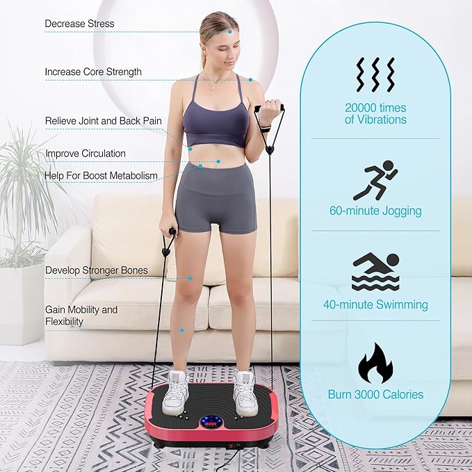 AXV Vibration Plate Exercise Machine Whole Body Workout Vibrate Fitness Platform Lymphatic Drainage Machine for Weight Loss Shaping Toning Wellness Home Gyms Workout-Ruum Studio Home