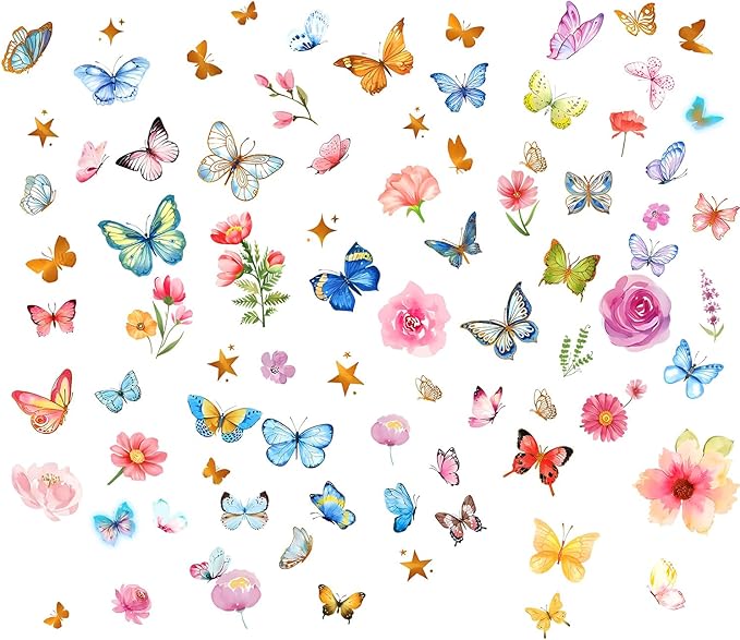Glow in The Dark Butterfly Flower Wall Decals Glowing Luminous Butterflies Removable Self-Adhesive Wall Stickers for Girls Bedroom Nursery Living Room Decor 4 Sheets (Butterfly 3)-Ruum Studio Home