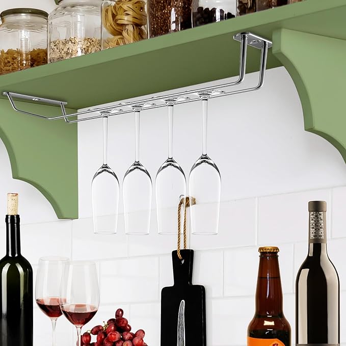 5 Pack Wine Glass Rack Stainless Steel Wine Glass Holder, 14inch Hanging Stemware Rack for Bar Kitchen Cabinet-Ruum Studio Home