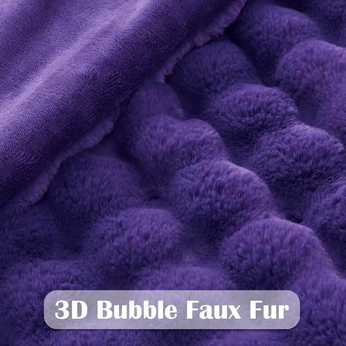 NEWCOSPLAY Faux Fur Twin Blanket Purple Bubble Blanket Thick Warm Soft for Couch Sofa Bed 550GSM (Purple, Twin(60"x80"))-Ruum Studio Home