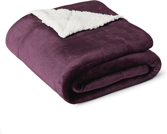 Amazon Basics Reversible Sherpa Throw Blanket, Plum, 50"x60"-Ruum Studio Home