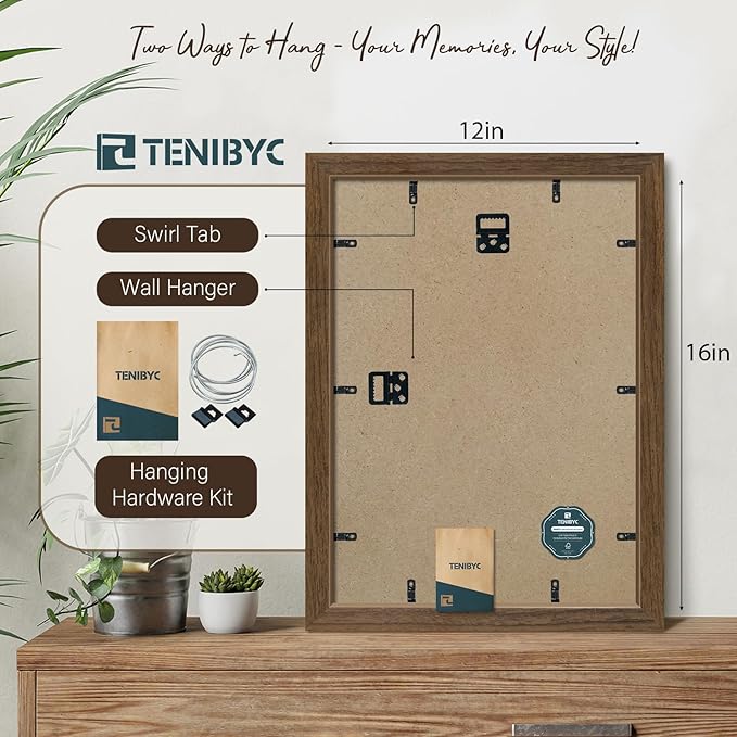 12x16 Picture Frame 3 pk, Brown Woodgrain, HD Tempered Glass, Wall Gallery Frame-Ruum Studio Home