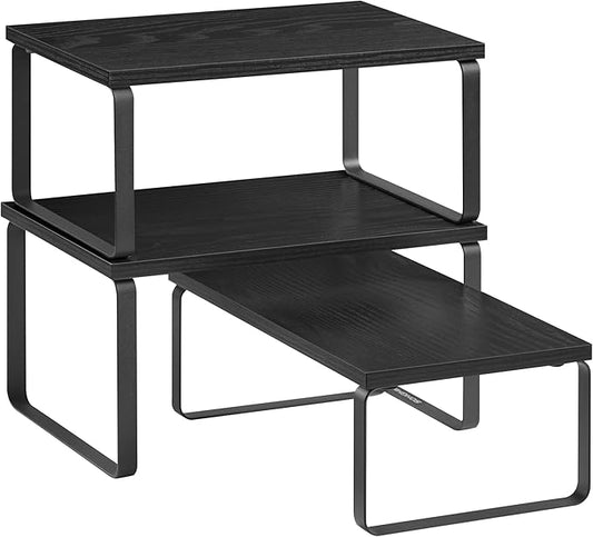 SONGMICS Cabinet Organizer Shelf, Set of 3 Kitchen Counter Shelves, Kitchen Storage, Spice Rack, Stackable, Expandable, Anthracite Gray and Matte Black UKCS220B01-Ruum Studio Home