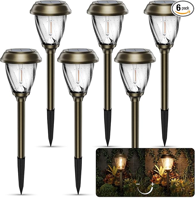 XMCOSY+ Solar Pathway Lights Outdoor, 10/25 LM in 2 Lighting Modes, Glass Stainless Steel Waterproof Outside Solar Powered Garden LED Lights for Yard Lawn Driveway Walkway Landscape Decor(Warm White)-Ruum Studio Home