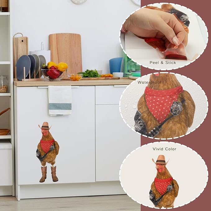 Cool Cowboy Chicken Wall Stickers Peel and Stick, Chicken Lover Gifts Window Stickers Removable, Funny Farm Chicken Wall Decals Decor, Weird Gifts for Friends-Ruum Studio Home