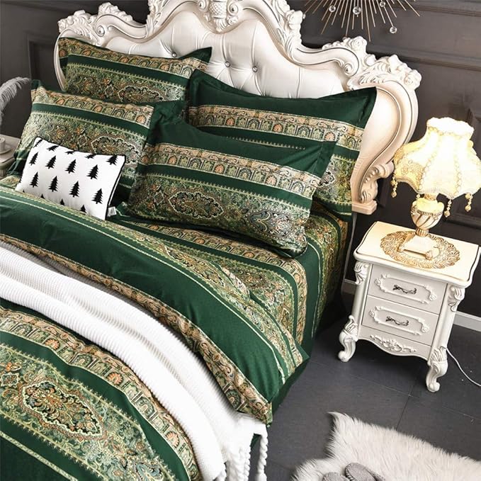 ABREEZE Bohemian Vintage Cal.King Size Floral Cotton Bedding Set 3Pcs Duvet Cover Set Boho Green Paisley 100% Egyptian Brushed Cotton Reversible Home Bedding Collection-Ruum Studio Home