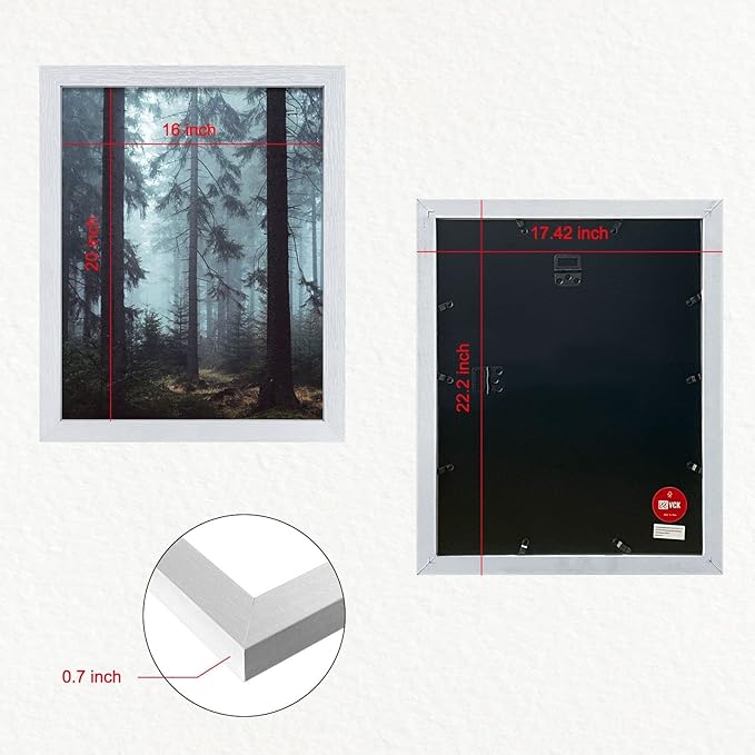 VCK 16x20 Poster Frames 3 Pack White MDF Wood and Polished Plexiglass Frame,Display Pictures in Horizontal and Vertical-Ruum Studio Home