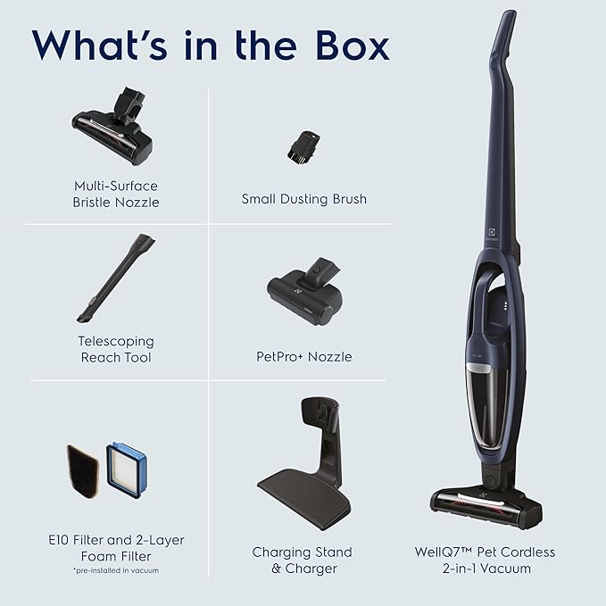 Electrolux WellQ7 Pet Cordless 2-in-1 Vacuum Cleaner with Motorized PetPro+ Nozzle for Easy Pet Hair Removal, 50-Minute Run Time, 2 Power Modes, Indigo Blue-Ruum Studio Home
