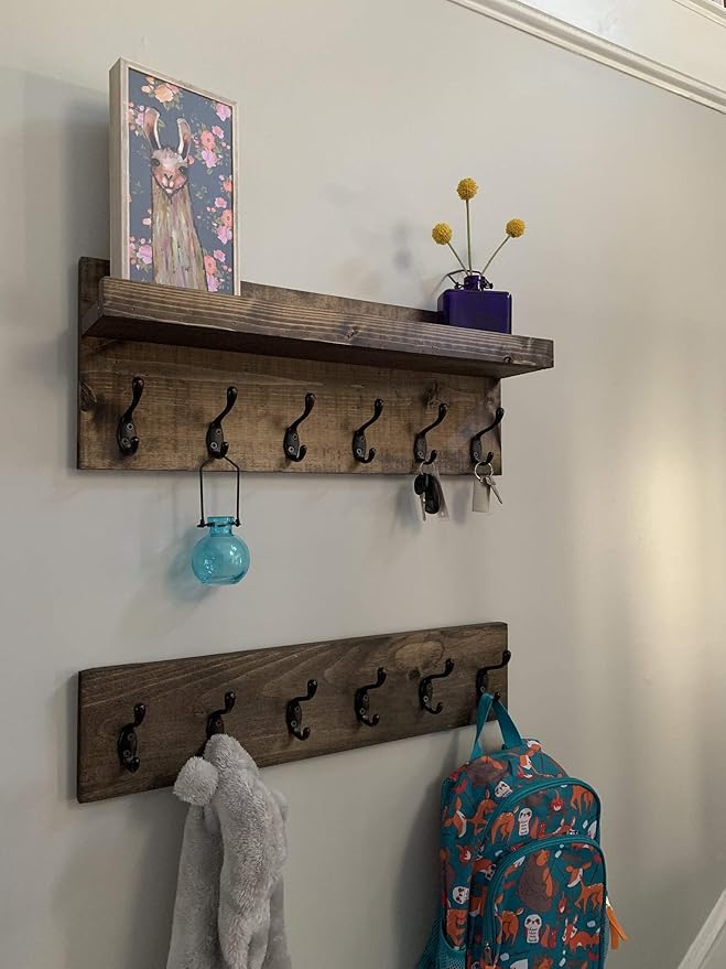 Coat Rack with Shelf Wall Mounted with Storage (Choose Your Length) Towel Rack Entryway Organizer Key Hooks (36" L (9 Hooks) Set of 2)-Ruum Studio Home