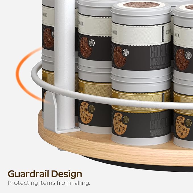 3-Tier Lazy Susan Organizer, Rotating Spice Rack, Spinning Organizer, Industrial Turntable Spice Rack Organizer for Cabinet, Kitchen Countertop, Pantry, White and Natural SR23WN-Ruum Studio Home