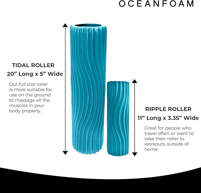 Oceanfoam Tidal Roller - Miami Blue - Muscle Massage Foam Roller for Back Pain & Stretching - Firm and Ergonomic Wide Wave Textured - Yoga, Athletics, & Wellness - Full Size, 20" x 5"-Ruum Studio Home