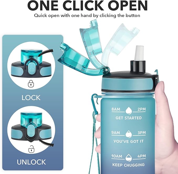 Enerbone Water Bottle, Leakproof BPA & Toxic Free, Motivational Water Bottle with Times to Drink and Straw, Fitness Sports Water Bottle with Strap for Office, Gym, Outdoor Sports-Ruum Studio Home