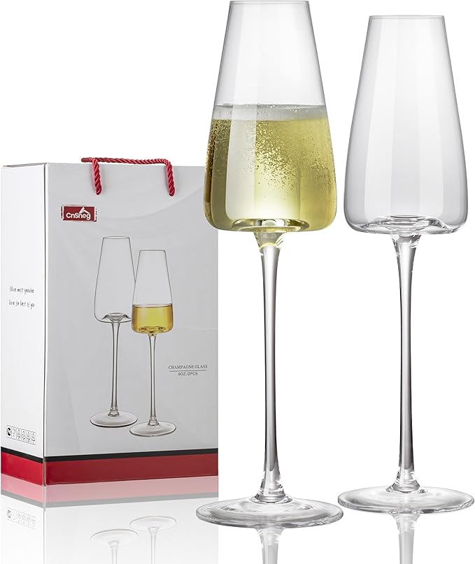 Champagne Flutes Glass Set of 2, Crystal Champagne Glasses 9OZ/ 270ML, Hand Blown Mimosa Glasses, Unique Champagne Gift for Wedding, Engagement Gift-Ruum Studio Home