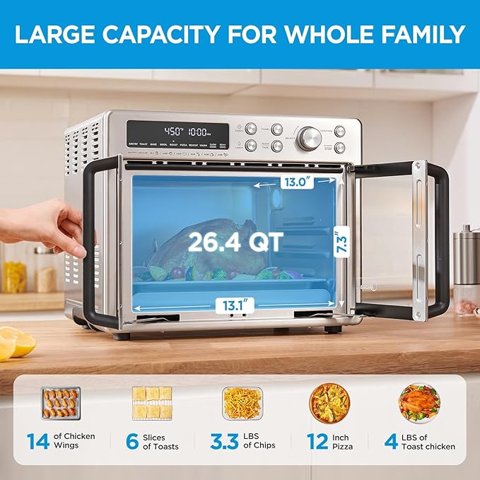 Midea Flexify French Door Toaster Oven Air Fryer Combo, 26.4 QT, Extra Large Air Fryer Countertop Oven 10-in-1 Combo, 25% Faster Cooking and 90% Less Oil, Stainless Steel-Ruum Studio Home