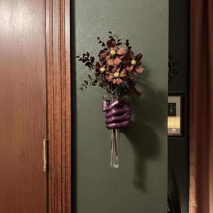 Creative Wall Hanging Sculpture, Artistic Wall Hanging Hand Sculpture with Test Tube vases, Home Decoration Hand Against Wall (Purple)-Ruum Studio Home