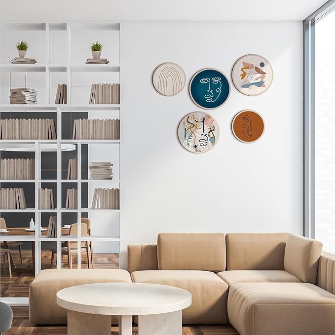 Qunclay 5 Pcs Wall Art Decor Wooden Living Room Wall Decor Bohemian Hanging Farmhouse Geometric 10'' and 8'' Aesthetic Wood Minimalist Posters for Bedroom(Abstract)-Ruum Studio Home