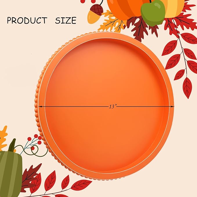Round Orange Wood Serving Tray with Beads, Wooden Decorative Tray for Entertaining, Decoration, and Gifting,-Ruum Studio Home