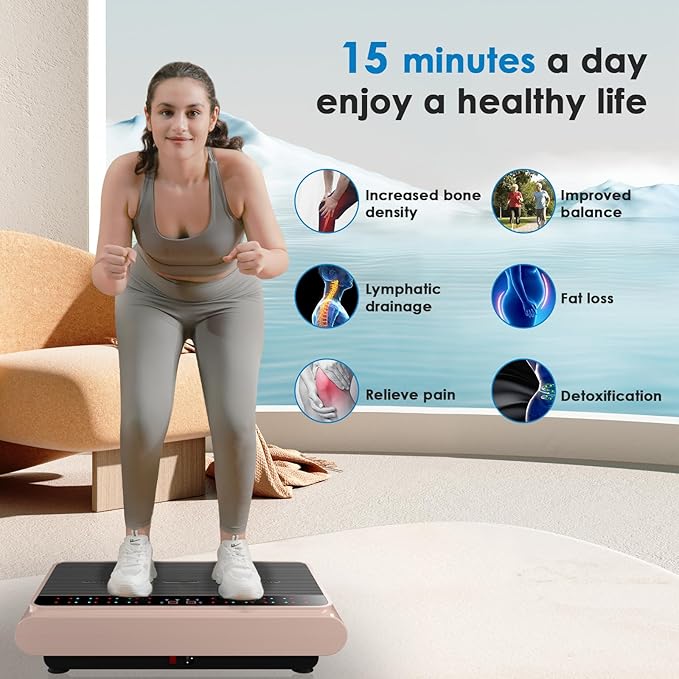 Vibration Plate Exercise Machine - Whole Body Workout Vibration Platform Lymphatic Drainage Machine for Weight Loss Home Fitness with Resistance Bands Remote-Ruum Studio Home