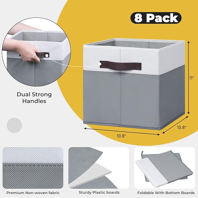 Criusia Storage Cubes 8 pack - 11 inch Fabric Bins for Organizing Clothes Toys Blanket - Versatile Storage Baskets for Shelves - Home Organization for Bedroom RV Closet-Ruum Studio Home