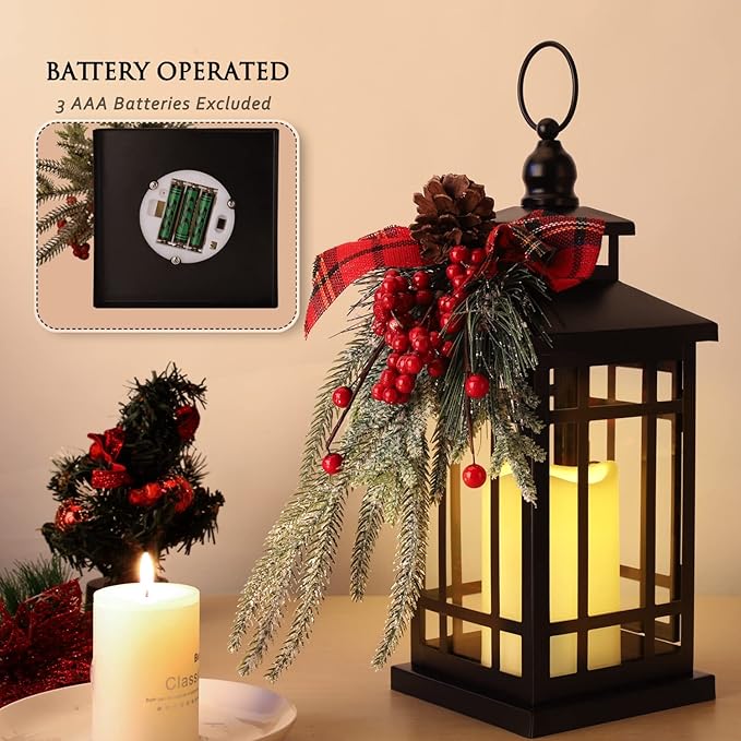 Christmas Lantern Christmas Decorative Lantern Snow Globe Christmas Decorations Indoor Outdoor Flashing Candle Lights, Dining Table Fireplace Decoration Hanging Candle Lanterns Holiday Decor-Ruum Studio Home