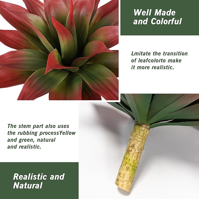 Artificial Agave Plants,Large UV Resistant Fake Agave Planters for Indoor and Outdoor Decorating Tropical Plant Succulents Greenery Indoor Decor (2Pack,22" Red)-Ruum Studio Home