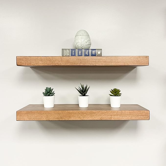URBANDI, Rustic Floating Shelves, Set of 2, Hidden Bracket, Solid Wood, Heavy Duty, Wall Mounted Shelves, (Brown, 12Wx8D)-Ruum Studio Home