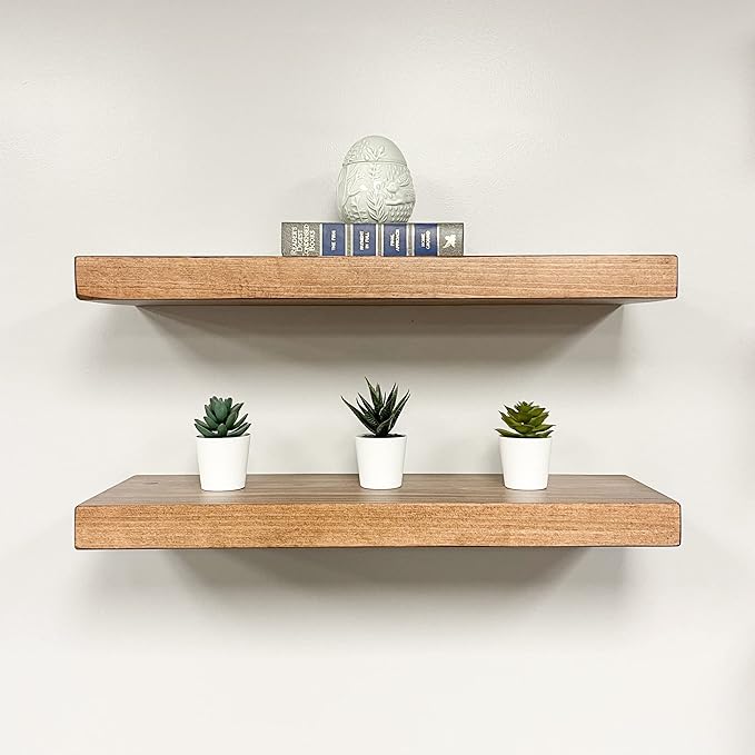 URBANDI, Rustic Floating Shelves, Set of 2, Hidden Bracket, Solid Wood, Heavy Duty, Wall Mounted Shelves, (Brown, 36Wx12D)-Ruum Studio Home