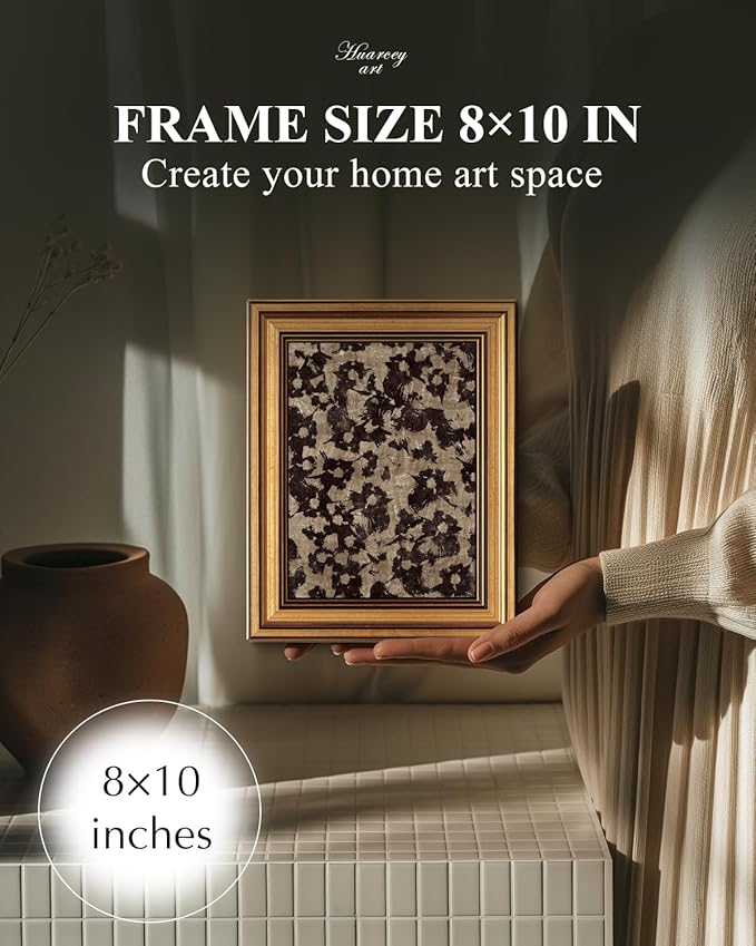 HUARCEY Gold Framed Vintage Wall Art for Living Room, Flowers Painting Prints Shelf Decor for Kitchen, Aesthetic Bedroom Wall Art, Christmas Gifts for Friends or Family (Crushed Flower - 8"x10")-Ruum Studio Home