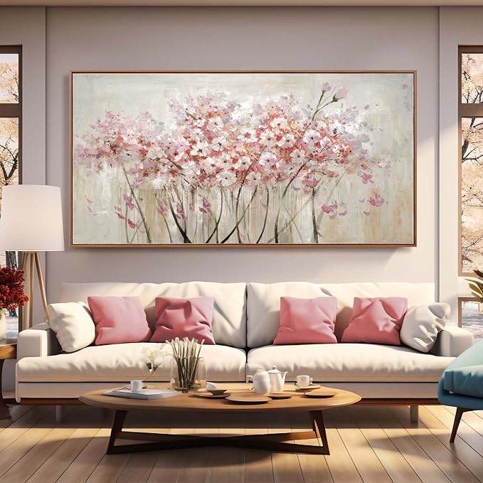 YJYart Landscape Wall Art Floral Wall Pictures Pink and White Canvas Wall Artwork 36"x70" Wall Prints for Living Room Office Wall Decor-Ruum Studio Home