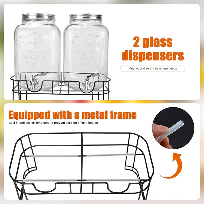 DD&HAPP Glass Drink Dispensers For Parties. 1.2 Gallon Beverage Dispenser With Stand And Stainless Steel Spigot .Lemonade Dispenser With Ice Cylinder.Mason Jars,Laundry Detergent Dispenser.-Ruum Studio Home