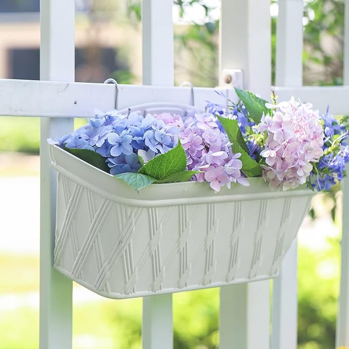 Sungmor 3 Pack Wall Hanging Planters, 16.5 Inch Railing Fence Hanging Flower Pots, Thickened Plastic Water Storage Plant Pot, Indoor Outdoor Garden Balcony Decor, Light Grey Large Plant Basket-Ruum Studio Home