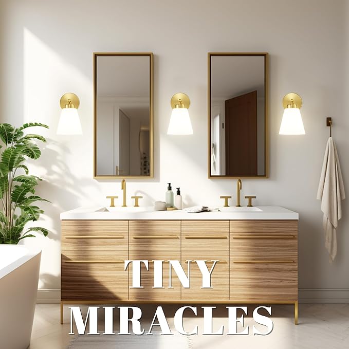 Hamilyeah Gold Sconces Wall Lighting Set of Two with Frosted Glass Shade, Industrial Bathroom Lighting Fixture with Milk Shade, Modern Brass Vanity Sconce Lighting for Bedroom, Living Room-Ruum Studio Home