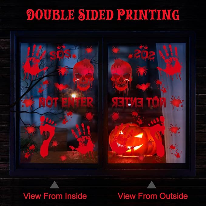 NEBURORA 6 Sheets Terror Bloody Handprint Footprint PVC Window Stickers Spooky Wall Decal and Floor Stickers for Halloween Decorations Party Decorations-Ruum Studio Home