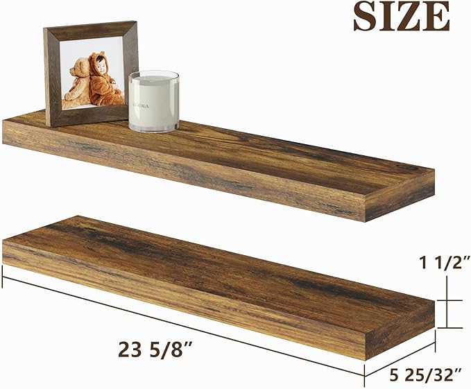 BAMEOS Floating Shelf,Wall Shelf,Decor Wall Mounted Shelves,Hanging Shelf Set L24xW6 for Bathroom Kitchen Living,Kitchen,Room Bedroom Storage, Rustic Brown-Ruum Studio Home