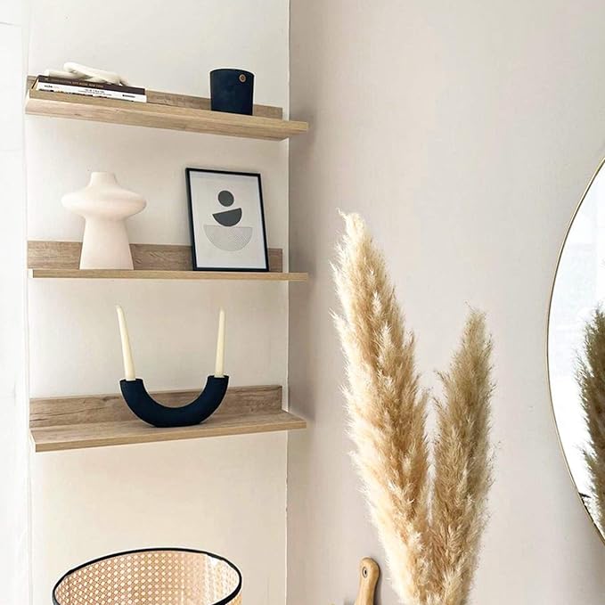 Mobili Fiver, Set of 2 Rachele Shelves, 23.62 in, Oak, Melamine-Finished, Wall Mounted Shelves for Bedroom, Corridor, Kitchen, Entrance, Living Room, Office, Italian Furniture-Ruum Studio Home