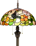 Tiffany Floor Lamp Stained Glass Lamp Standing Reading Light 16x16x70 Inch for Living Room (Butterfly Flowers)-Ruum Studio Home