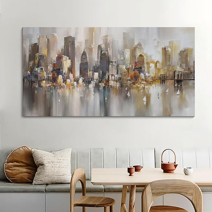 New York City Wall Art - Modern Abstract Wall Art for Living Room, Office & Bedroom Cityscape & Paintings for Bedroom brooklyn bridge Wall Art Pictures Wall Decor Chicago Artwork for Walls 20×40IN-Ruum Studio Home