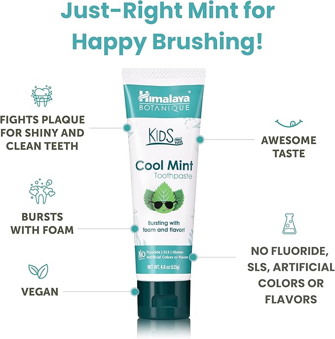 Himalaya Botanique Kids Toothpaste, Cool Mint, Fluoride-Free, Gentle, No Artificial Colors, SLS Free, Gluten Free, Cruelty Free, Vegan, Foaming, 4 Oz, 1 Pack…-Ruum Studio Home