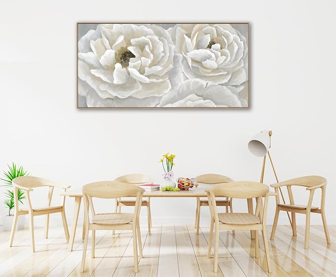 arteWOODS Cream White Flowers Framed Wall Art - Soft Peony Pictures for Wall Decor Elegant Blossom Flower Painting Artwork Botanical Prints for Living Room Home Office Wall Decoration 24" x 48"-Ruum Studio Home