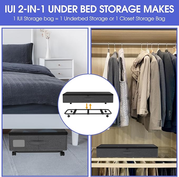 Under Bed Storage with Wheels, 2 Pack Under Bed Storage Containers with Transparent Lid, 50L Large Capacity Underbed Storage Containers, Underbed Storage Bins for Clothes, Shoes, Books, Toys, Black-Ruum Studio Home