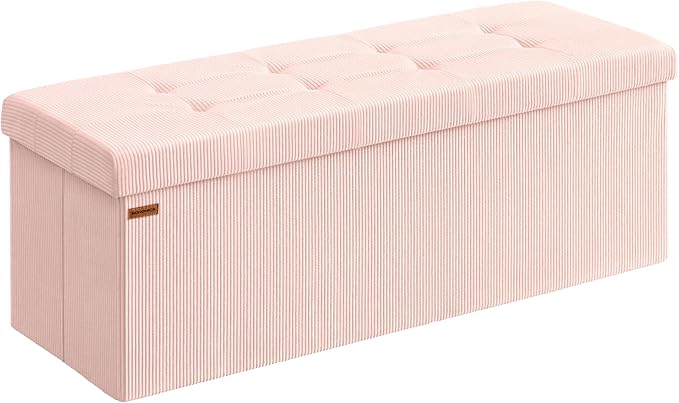 SONGMICS MAZIE Collection - Storage Ottoman Bench, Foldable Foot Rest, 15 x 43 x 15 Inches, End of Bed Bench, Storage Chest, Load 660 lb, Living Room, Bedroom, Entryway, Jelly Pink ULSF604R01-Ruum Studio Home