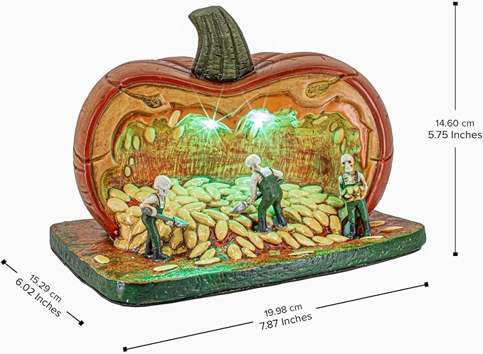 Gourd Gathering Ghouls Pumpkin Theme Spooky Halloween Village Porcelain Colorful LED Lights 7.75" x 6" x 5.75"-Ruum Studio Home