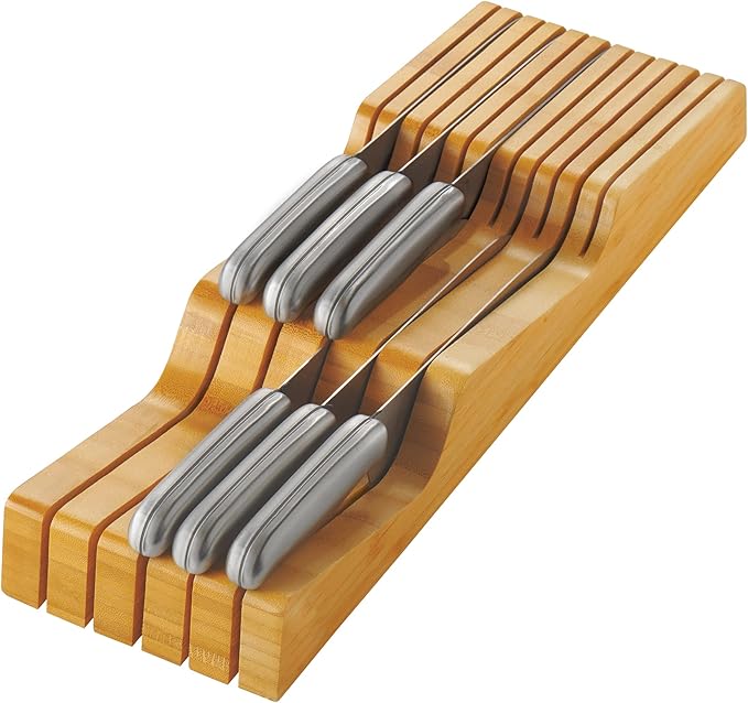 In-Drawer Knife Block - Bamboo Knife Drawer Organizer for Kitchen - Fits 5 Long + 6 Short Knives - Store Knives with Blades Pointing Down - Wooden Steak knife Holder without Knives - Chef Gift Idea-Ruum Studio Home